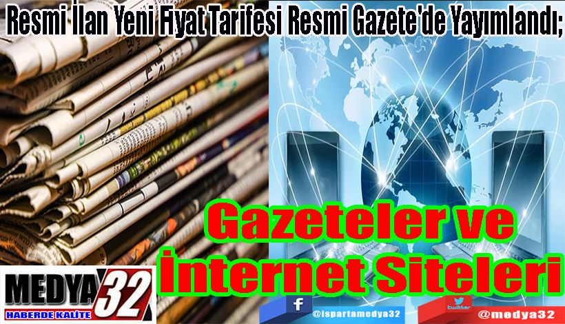 Resmi İlan Yeni Fiyat Tarifesi Resmi Gazete