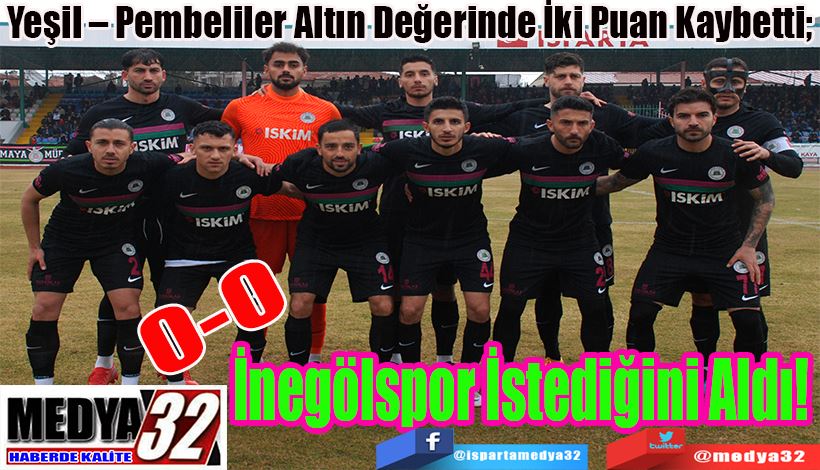  Yeşil – Pembeliler Altın Değerinde İki Puan Kaybetti;  İnegölspor İstediğini Aldı! 