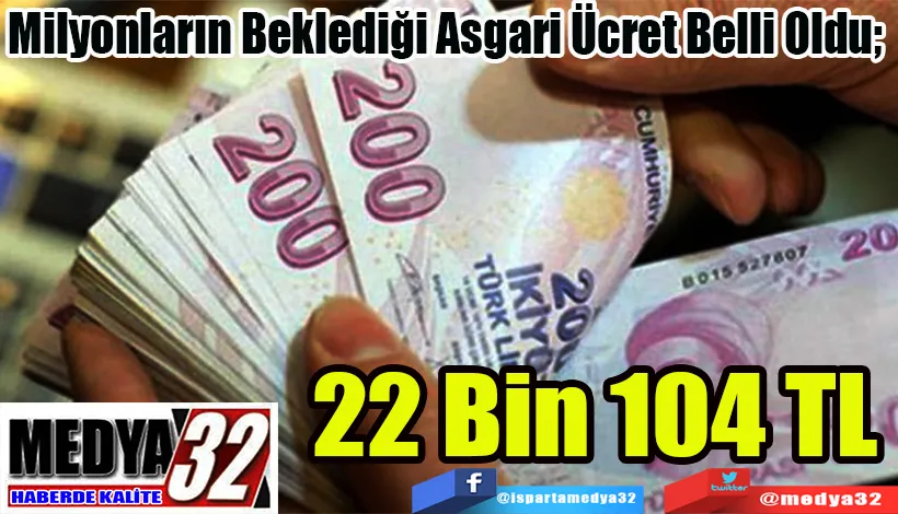 Milyonların Beklediği Asgari Ücret Belli Oldu;  22 Bin 104 TL 