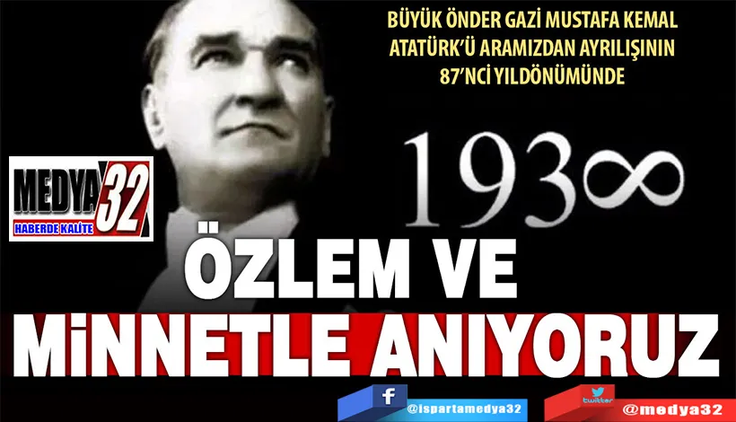 Atatürk’ü Ebediyete Uğurlayışımızın 87’nci Yılında;  Saygı ve Özlemle Anıyoruz