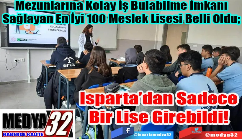 Mezunlarına Kolay İş Bulabilme İmkanı  Sağlayan En İyi 100 Meslek Lisesi Belli Oldu;  Isparta’dan Sadece  Bir Lise Girebildi! 