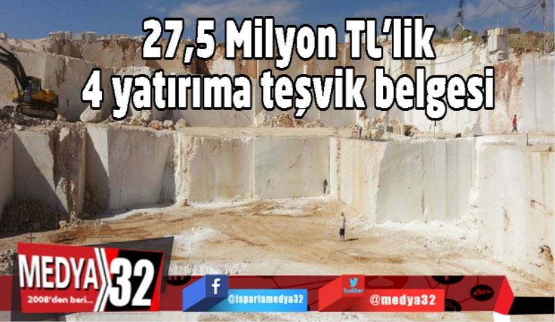 27,5 Milyon TL’lik 4 yatırıma teşvik belgesi 