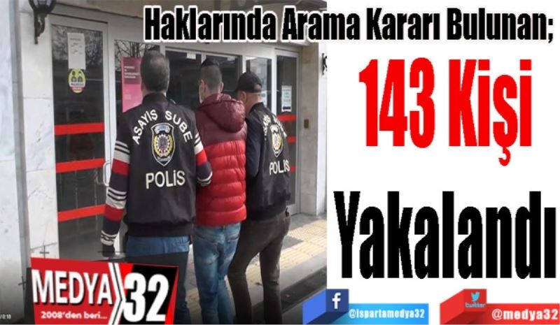 
Haklarında Arama Kararı Bulunan; 
143 Kişi
Yakalandı
