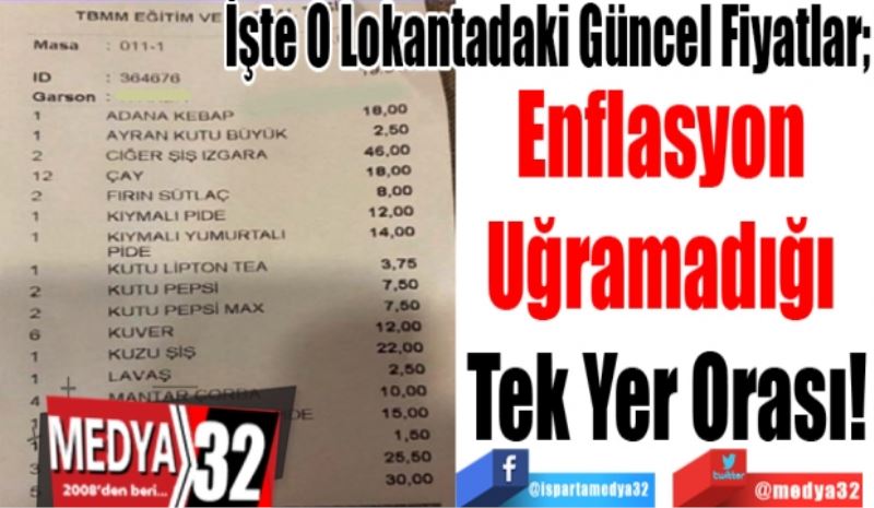 İşte O Lokantadaki Güncel Fiyatlar; 
Enflasyon 
Uğramadığı 
Tek Yer Orası!  
