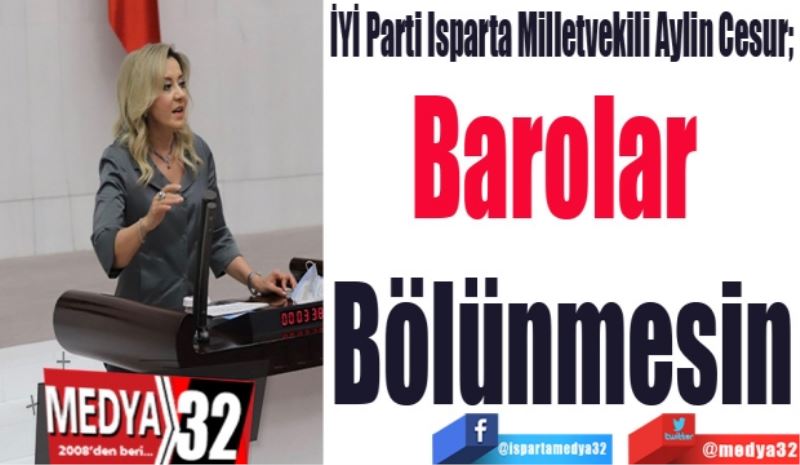 İYİ Parti Isparta Milletvekili Aylin Cesur; 
Barolar 
Bölünmesin
