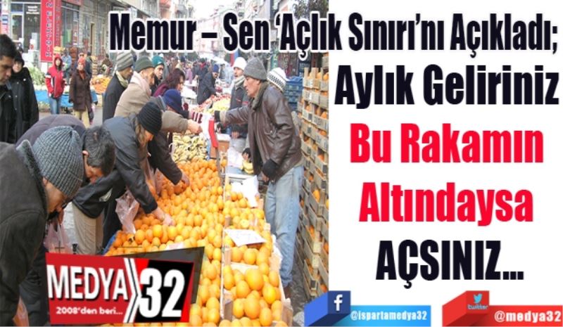 Memur – Sen ‘Açlık Sınırı’nı Açıkladı; 
2 bin 
523 lira! 
